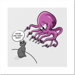 Funny cat and octopuss cartoon Posters and Art